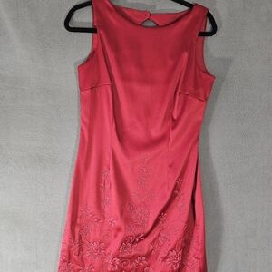 CDC Womens 8 Dress Evening Red 3D Beaded Floral Sleeveless Midi Scuba Shine